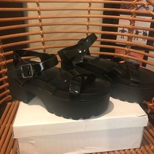 Black wedges. Size 8